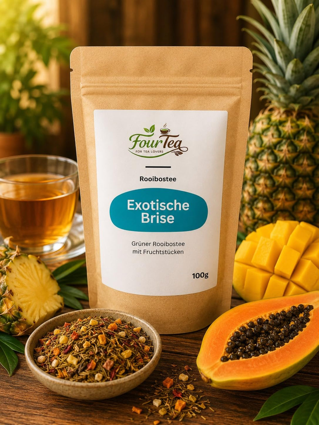 image Exotische Brise - Grüner Rooibostee mit Fruchtstücken 100g