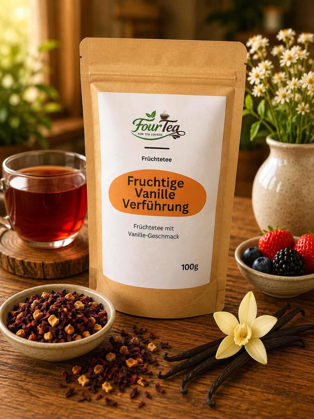 Fruchtige Vanille Verführung - Früchtetee mit Vanille Geschmack 100g